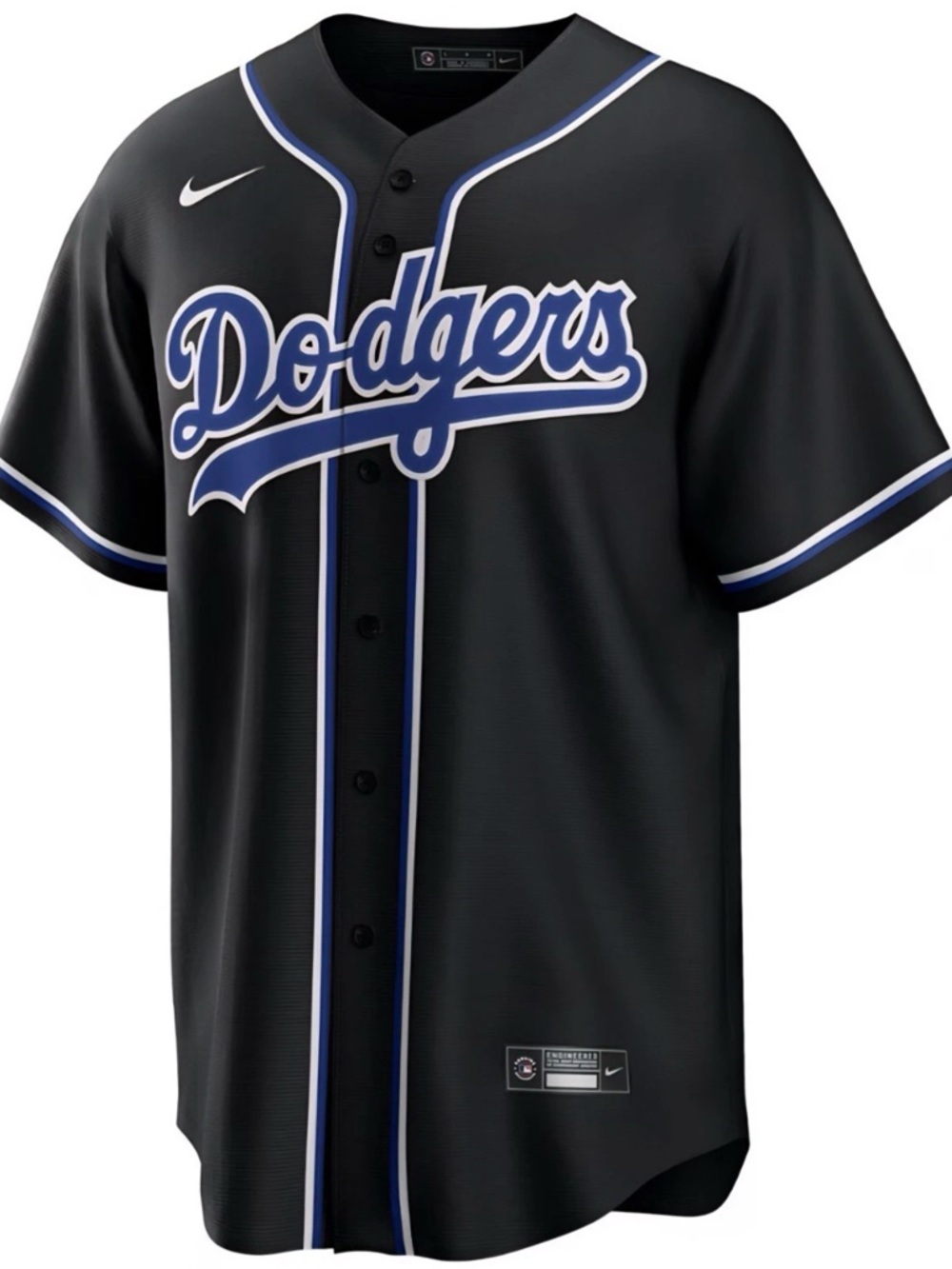 Nike Black Dodgers Baseball Jersey with Blue and White Trim "BLACK LIGHTS OUT"